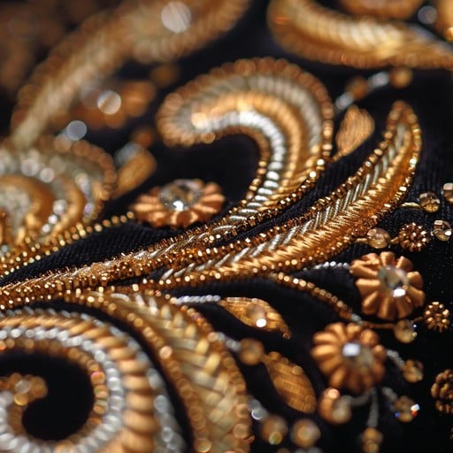 Broderie or sur textile sombre — Griffes Vivienne
