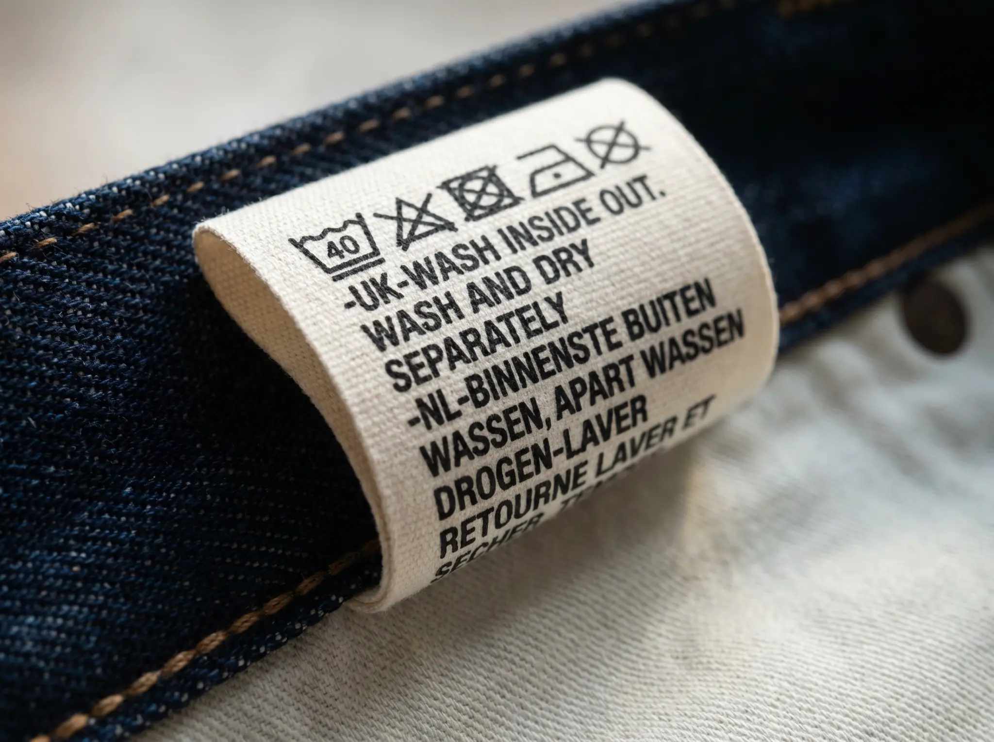 Étiquettes imprimées composition entretien lavage